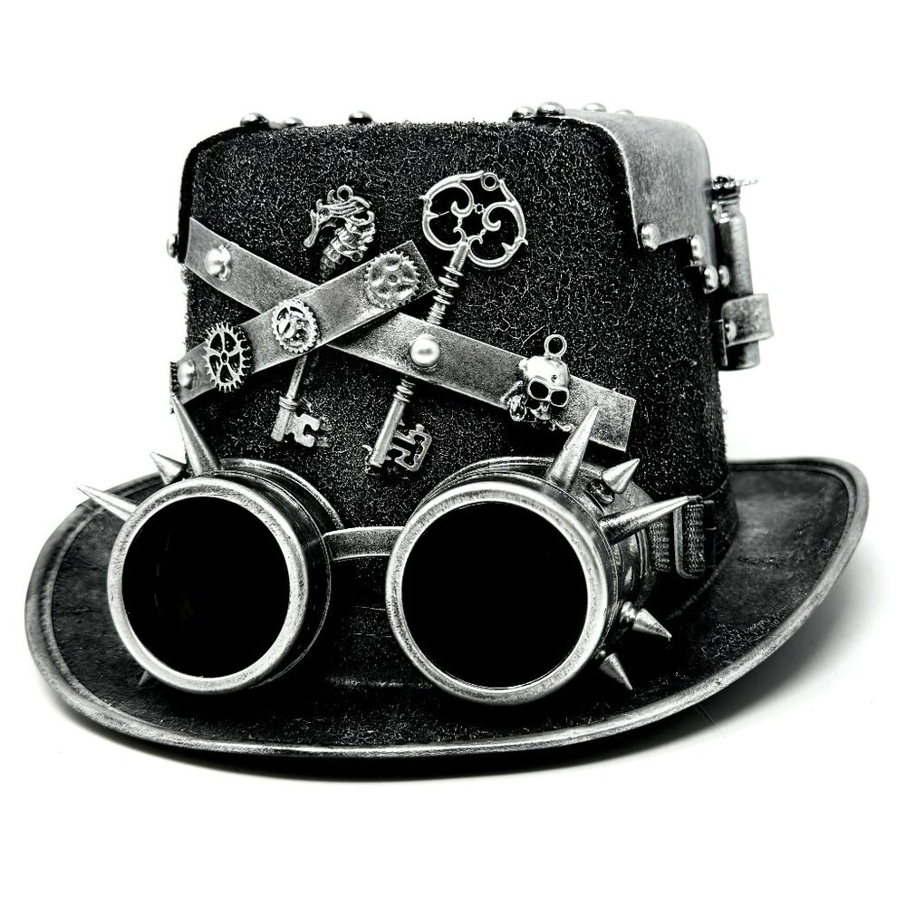 Steampunk Top Hat Metallic Scientist Time Traveler Halloween Costume Cosplay Hat